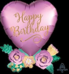 Heliumballon Happy Birthday Herz mit Blumen
